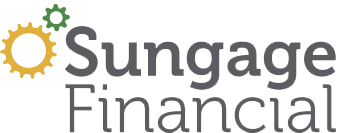 Sungage Financial logo with a gear and leaf symbol