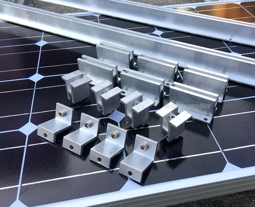 Solar panel mounting brackets on a solar panel